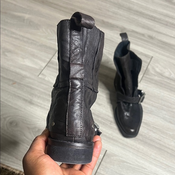 Free People Dark Brown Riding Style Embossed Knee High  Free People Dark Brown Leather Boots